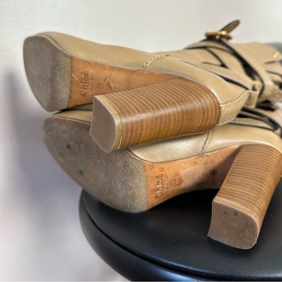 CLEARANCE! Tan Chloé Paddington Leather Heeled Buckle Boots Size 8 EUC - Picture 7 of 7